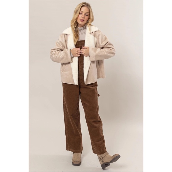 Cream Vegan Suede Fur Oversized Jacket NWT - Picture 3 of 7